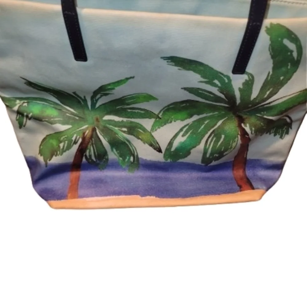 Kate Spade Palm Tree Print Tote in Light Blue, Green & Tan